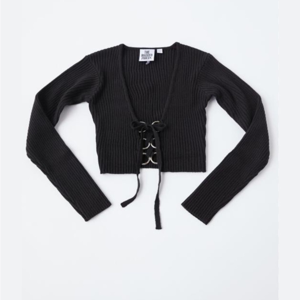 THE RAGGEST PRIEST BLACK D-RING LACE UP TOP / CARDIGAN SWEATER. Size M - Picture 11 of 11